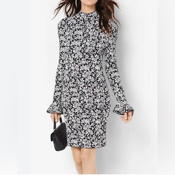 MICHAEL KORS White Black Floral Bodycon Knit Dress size XL - Picture 2 of 15